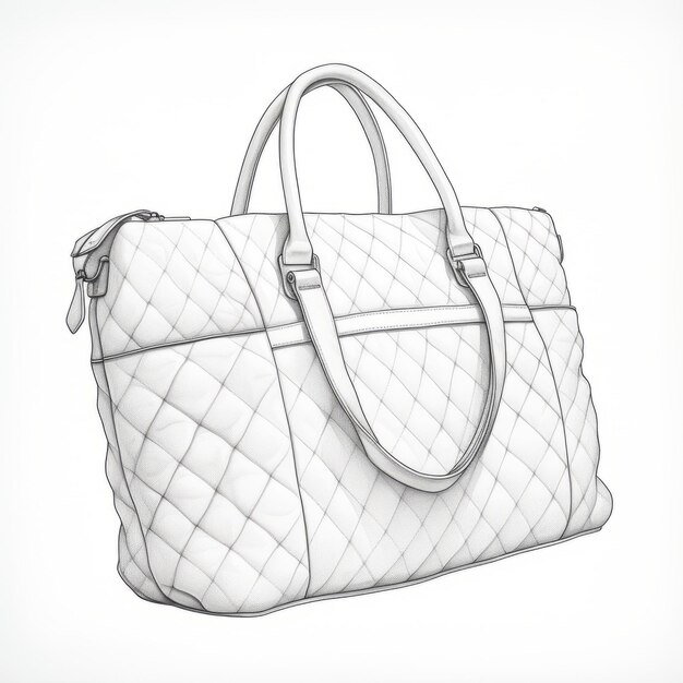 Detailed Sketching White Handbag With Aggressive Quilting And Realistic Lighting