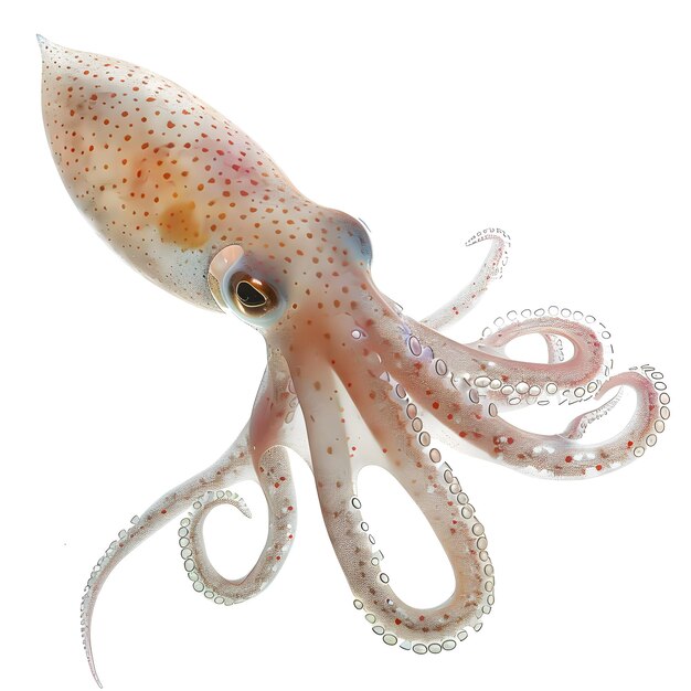 Photo detailed squid with textured tentacles on white background