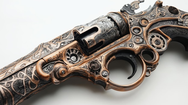 Photo detailed steampunkinspired weapon with gears and intricate engravings