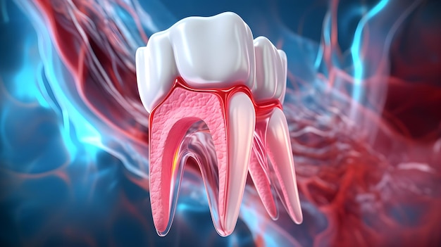 Detailed Teeth Anatomy in 3D Illustration on Medical Background for Educational Purposes