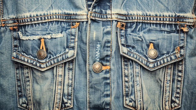 Detailed Texture of Vintage Denim Jacket with Metallic Buttons