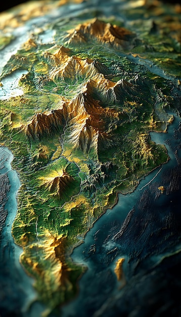 Detailed topographic representation of a mountainous landscape