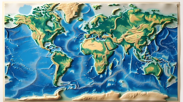 Photo detailed topographic world map displaying 3d elevation and physical geography