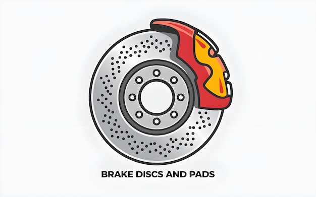 Photo detailed vector icon of brake disc and pads on white