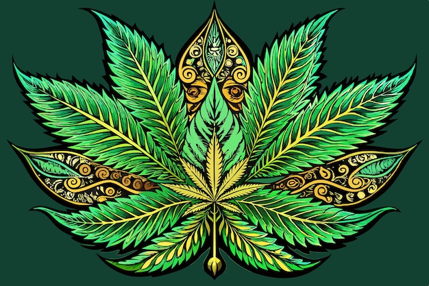 Photo a detailed vector illustration of a marijuana leaf with intricate patterns and vibrant green hues