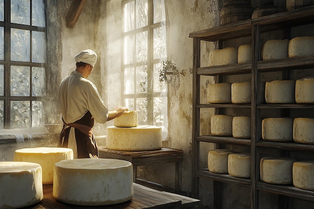 Photo detailed view of artisanal cheese production