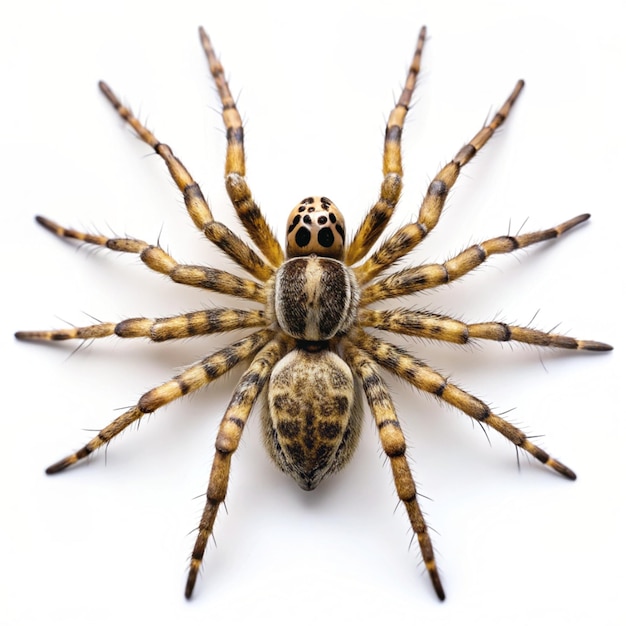 Photo a detailed view of a brown and black striped spider on a white background generative ai