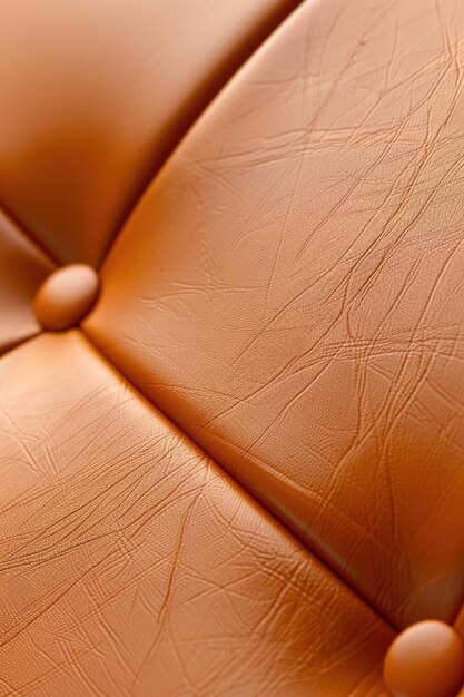 Photo detailed view of brown leather upholstery with buttoned design