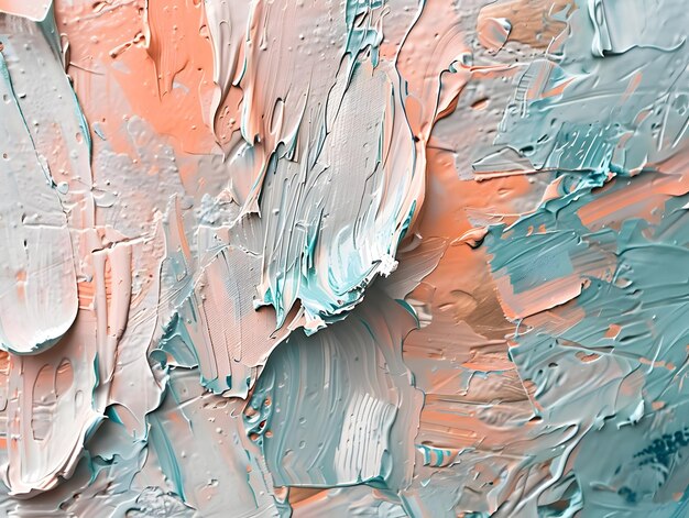 Photo detailed view of brushstroke abstract painting in blue and orange hues