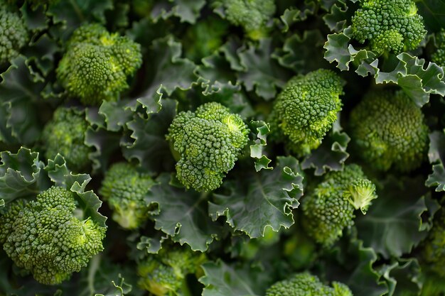 Detailed view of a bunch of fresh broccoli with florets and stems