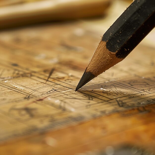 Photo a detailed view of a carpenters pencil marking measurements on wood