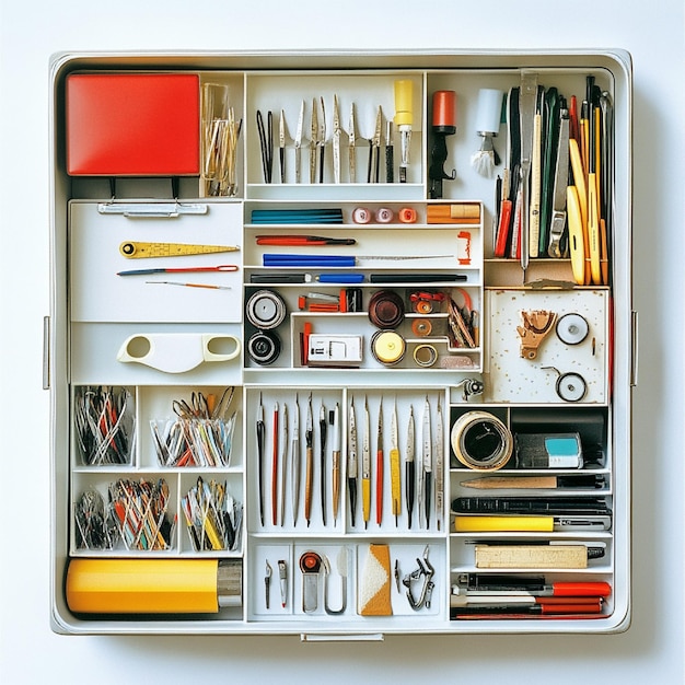 Photo a detailed view of a craft organizer with compartments for various tools and supplies