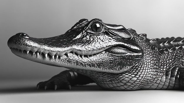 Photo a detailed view of a crocodile showcasing its textured skin and sharp features