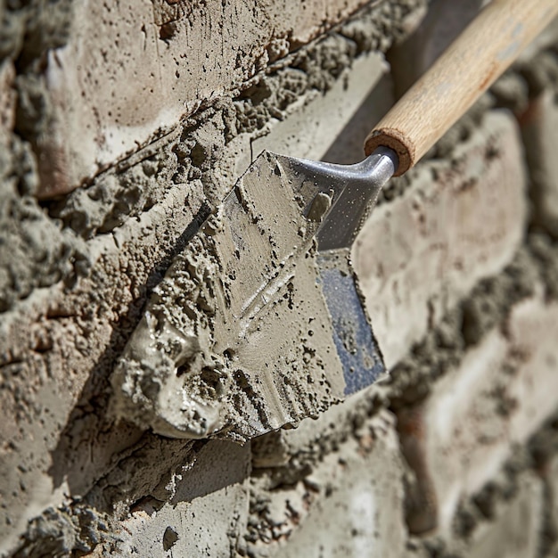 Photo a detailed view of a finishing trowel being used on a masonry project