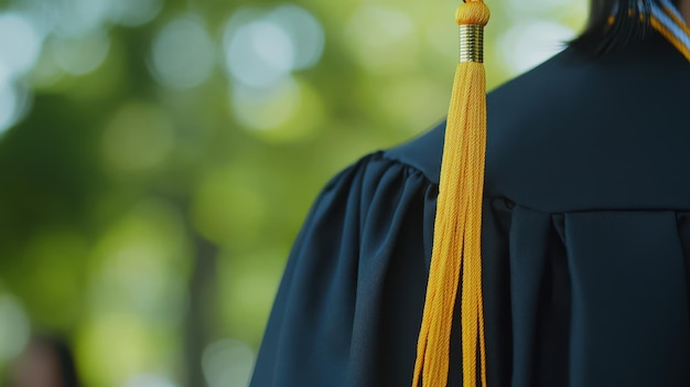 Photo a detailed view of a graduation cap and gown adorned with a bright yellow tassel