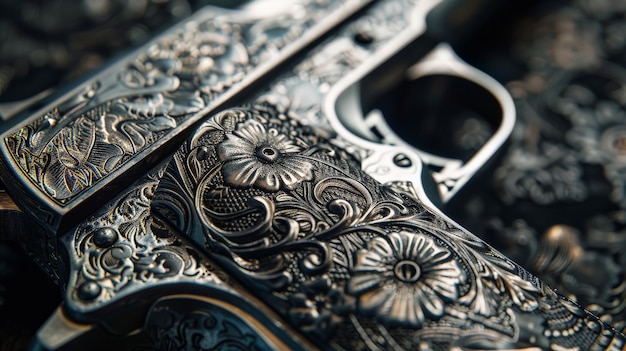 Photo a detailed view of a handgun with intricate engravings on the metal