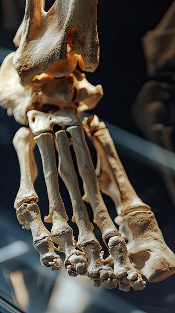 Photo detailed view of human foot bones showcasing intricate structure and alignment of skeletal system emphasizing beauty of anatomy