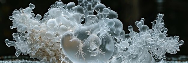 A detailed view of a jellyfish set against a dark backdrop