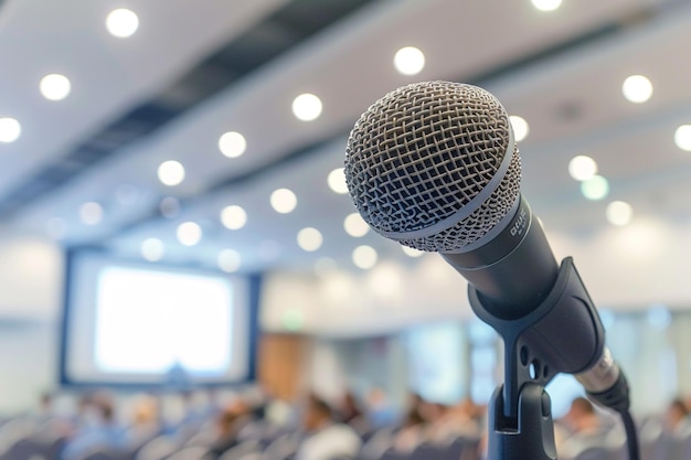 Photo a detailed view of a microphone at a conference on the economics of renewable energy