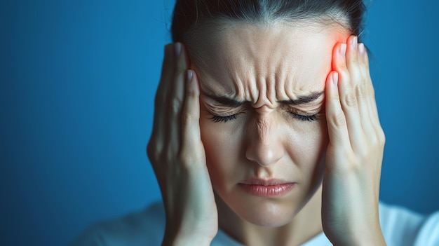 Photo detailed view of a migraine sufferer holding their head in acute pain neurological condition