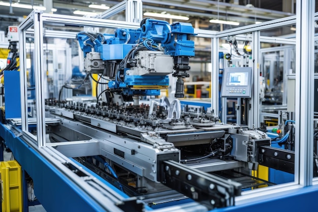 Photo a detailed view of a modern gearbox assembly line with automated machinery