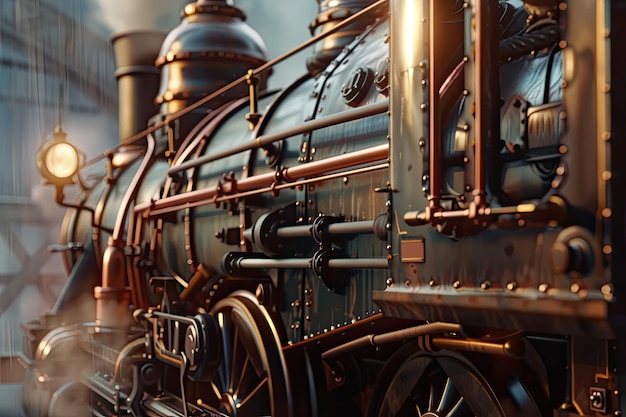 A detailed view of an old steam engine train