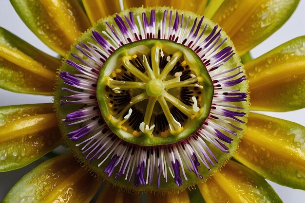 Photo detailed view of a passionfruit flower