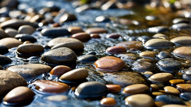 Photo detailed view of pebbles in a stream