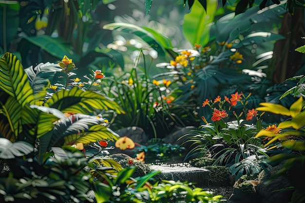 Detailed view of plants and flowers in a botanical garden