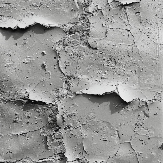 Detailed view of a rough weathered surface with cracks and texture in grayscale