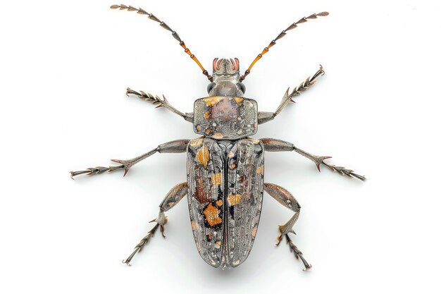 Photo a detailed view of a spotted longhorn beetle