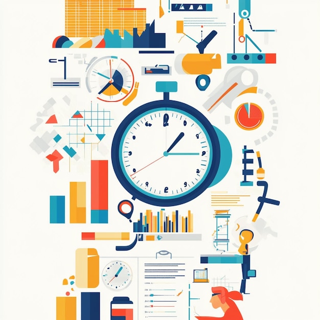 Photo a detailed view of a time management infographic featuring methods like task prioritization and goa