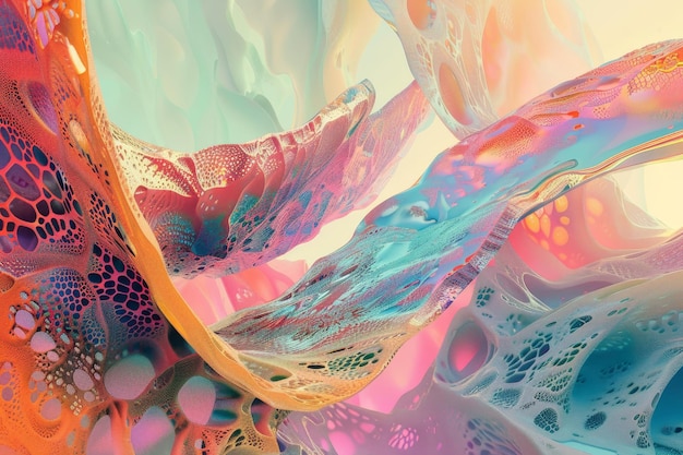 A detailed view of vibrant organic shapes against a white backdrop Organic shapes emerging from a digital landscape