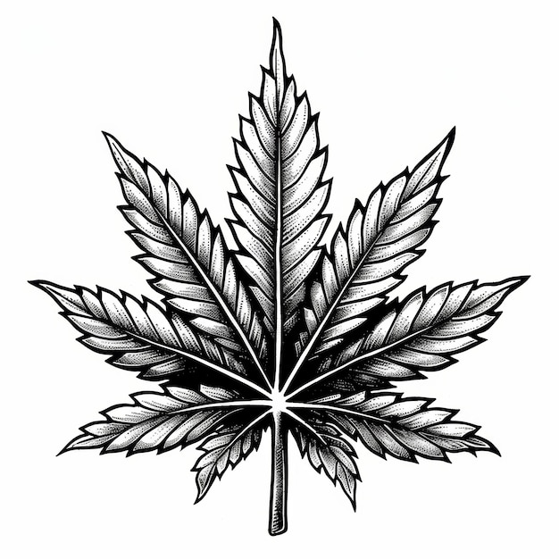 Photo detailed vintage style marijuana leaf for natural branding and design