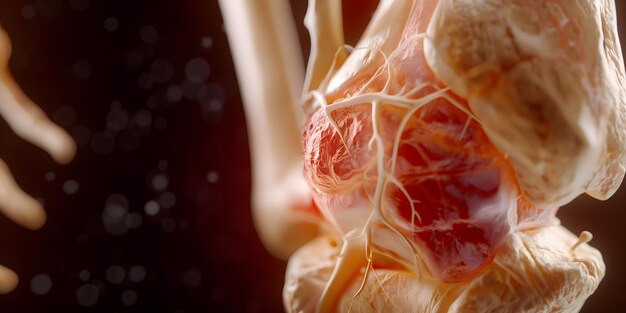 Photo detailed visualization of human knee joint with fractured bone