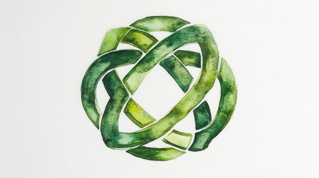 Photo a detailed watercolor illustration of a green knot design with overlapping strands on a white background that emphasizes craftsmanship and artistry