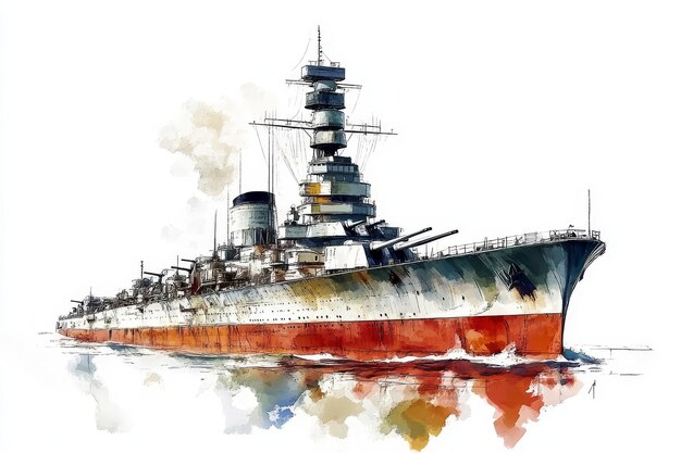 A detailed watercolor illustration of the HMS Prince of Wales battleship The image symbolizes