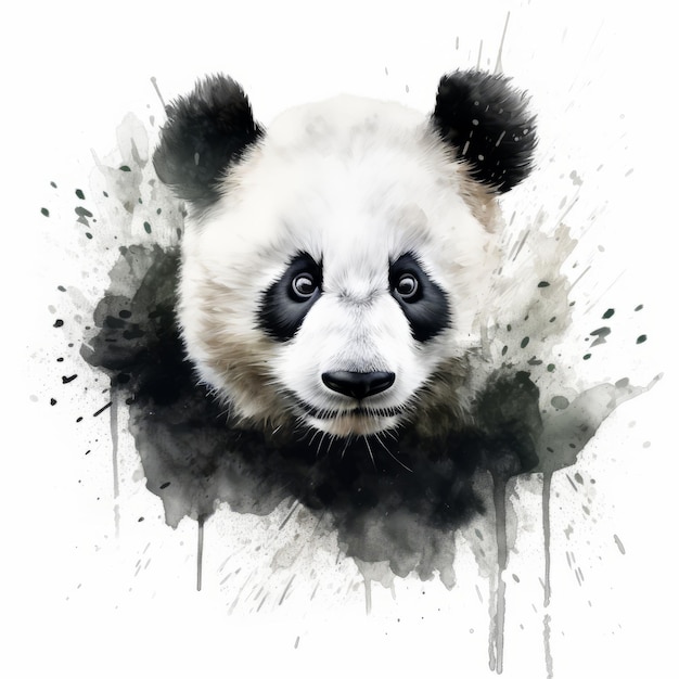 Detailed Watercolor Panda Blot On White Background