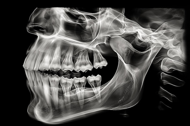 Photo a detailed xray of a human jaw side view