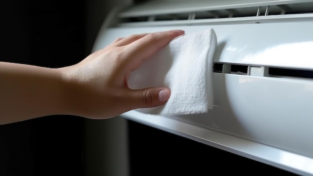 Detailoriented repairman cleaning the air filters of an ac system