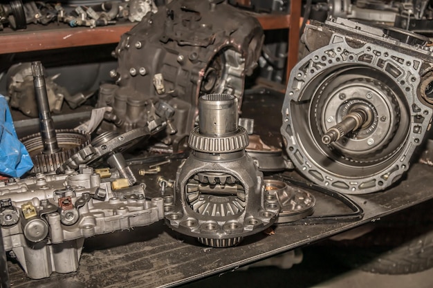 Details of an automobile gearbox closeupAuto repair