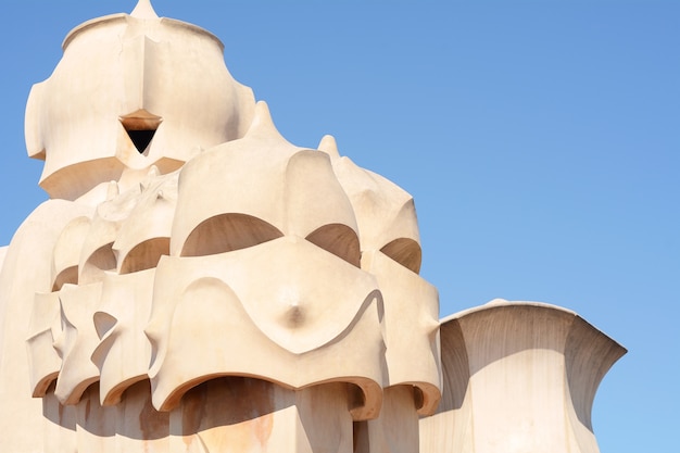 Details of Casa Mila or La Pedrera building on April 06, 2017 in Barcelona, Spain.