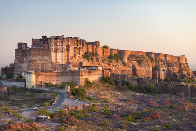 Details of Jodhpur fort at sunset. 