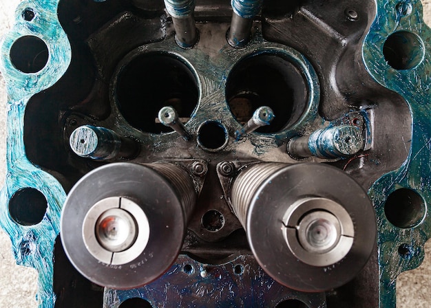 Details of the main engine of the ship lubricated with grease closeup