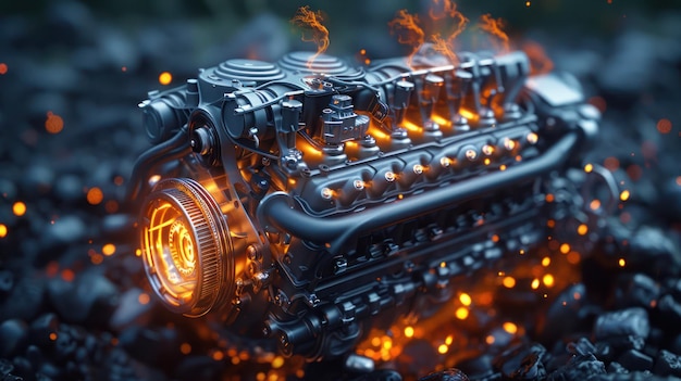 Photo details of modern car engine with sunlight effect the powerful engine of a car shallow depth