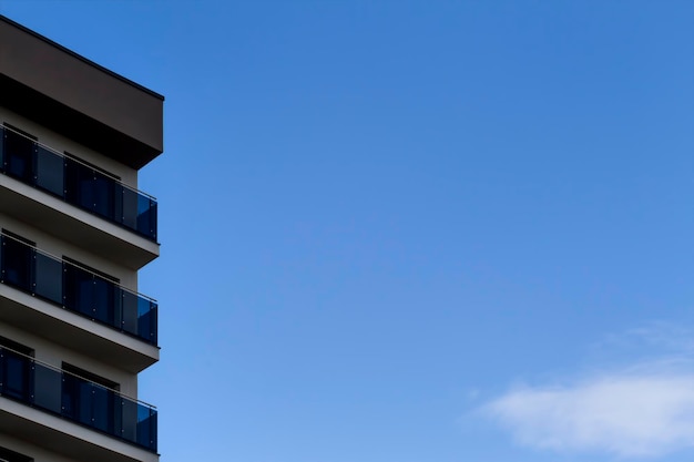 Details of new house facade construction site blue sky background