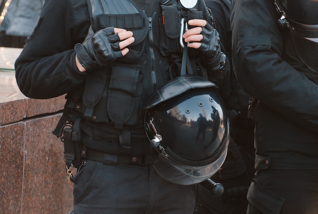 Details of the security kit of a police officer. Police Patrol