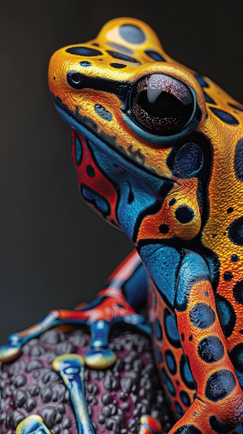 Details of a vibrant poison dart frog its brightly colored skin warning potential predators generate Ai