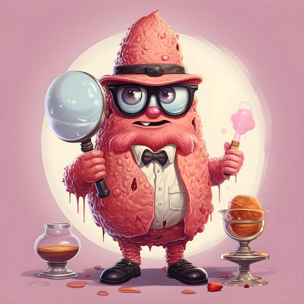 A detective ice cream monster solving mysteries with sherbet magnifying glasses