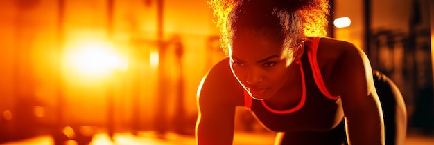 Photo a determined african american woman in a sports bra pushing herself during a workout in a gym